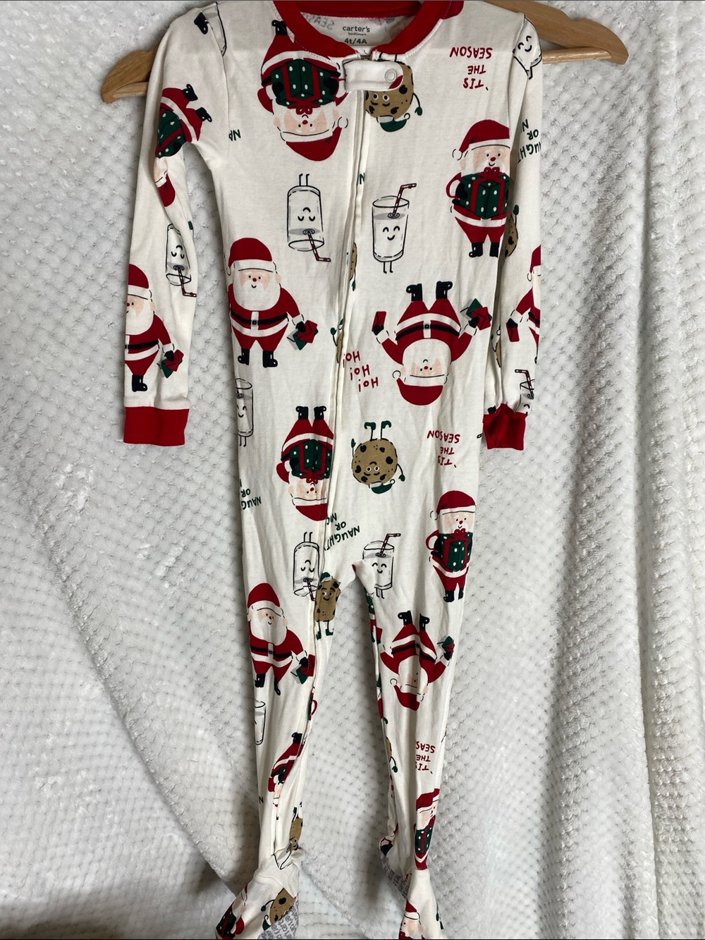 Carter's White, Red & Green Santa Holiday Footed One Piece Pajamas